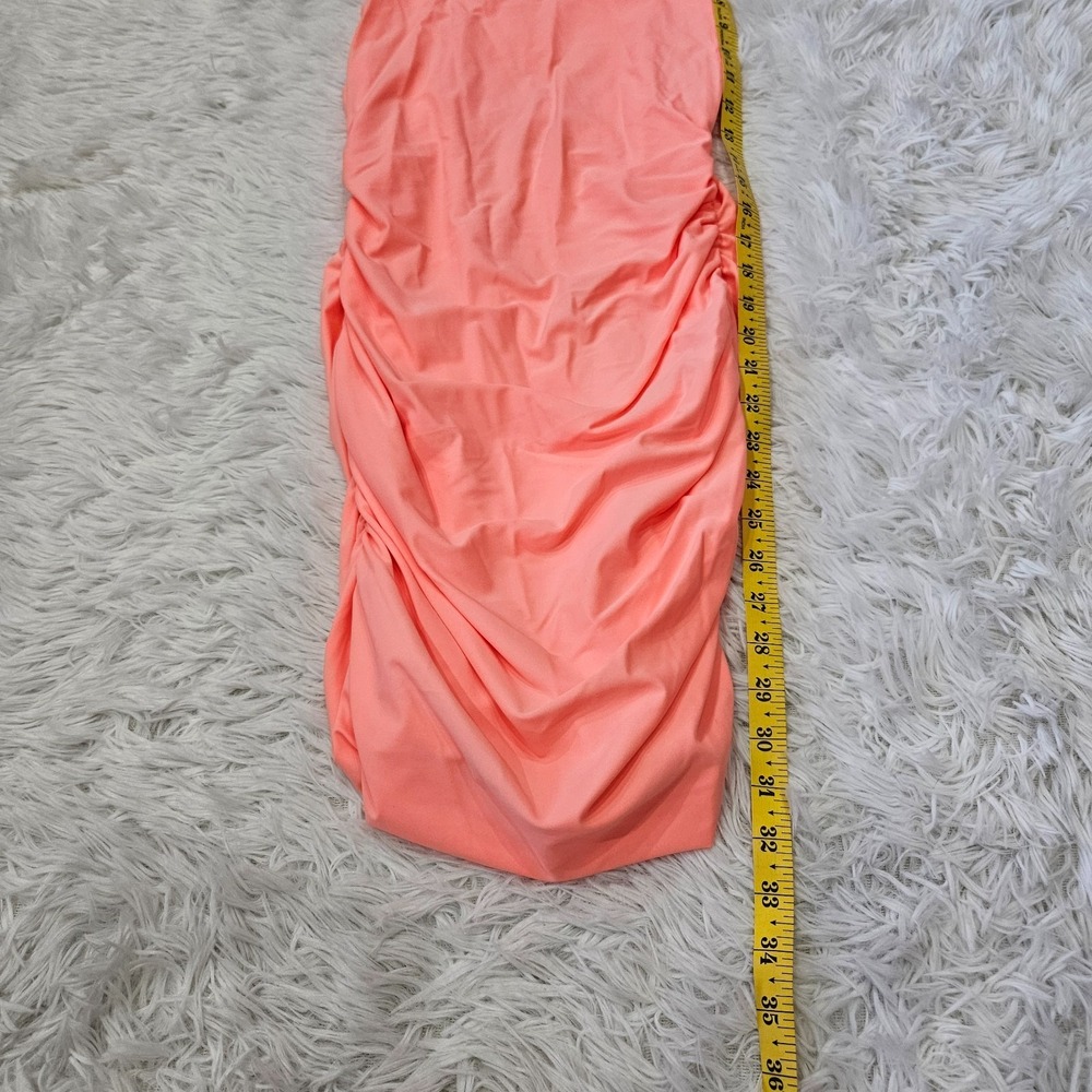 NWT Tiger Mist Bondi Neon Coral Ruched Stretchy Sexy Bodycon Mini Dress Sz M - Picture 6 of 12